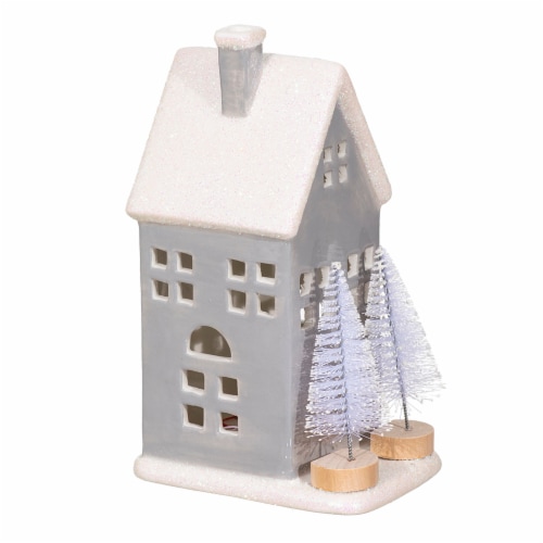 Holiday Home LED Ceramic House with Trees Grey Perspective: front