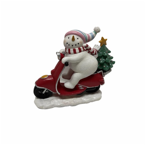 Holiday Home 7.4 Inch Polyresin Snowman On Motorcycle Perspective: front