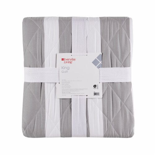 Everyday Living® Microfiber Striped Quilt King - Grey/White Perspective: front