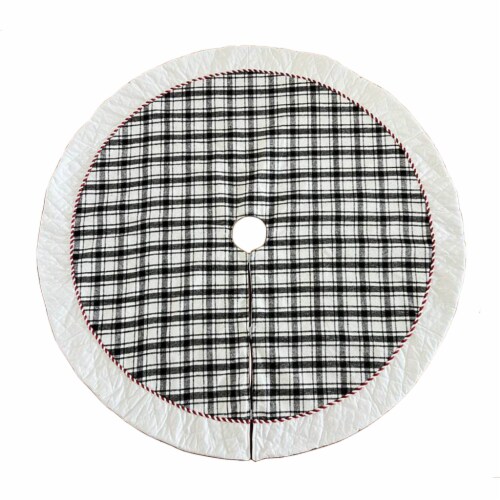 Holiday Home 48" Plaid Christmas Tree Skirt Holiday Décor - Black and White Perspective: front
