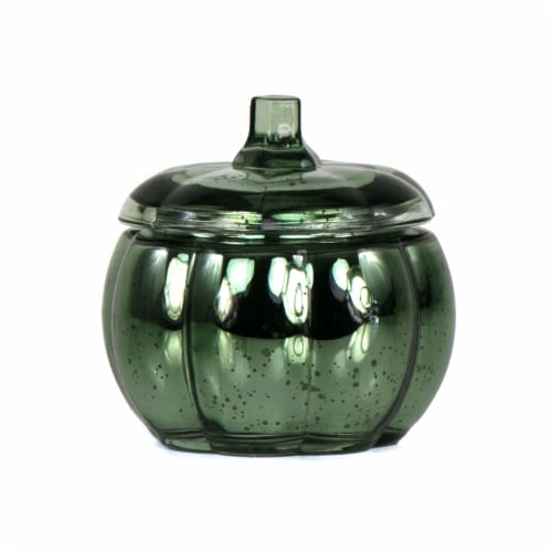 Holiday Home Glass Pumpkin Candle Sage Perspective: front