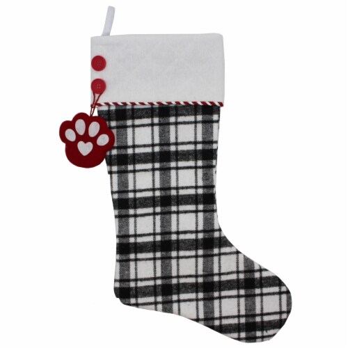 Holiday Home Plaid Paw Print Christmas Stocking Holiday Decoration Perspective: front