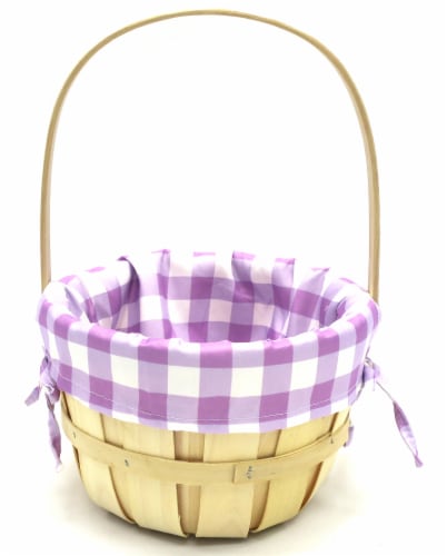 Holiday Home Easter 9" Large Gingham Lined Softwood Basket - Purple Perspective: front