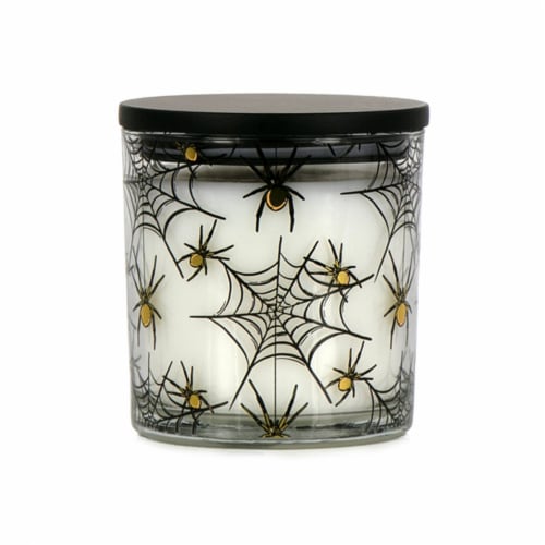 Holiday Home Halloween Jar Candle Spider Web Perspective: front