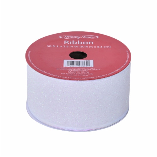 Holiday Home® 2.5" Wire Edge Iridescent Glitter Ribbon - White Perspective: front