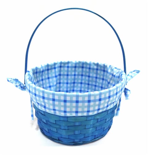 HH 8.5in Lined Bamboo Basket Blue Perspective: front