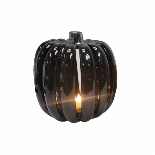 Holiday Home LED Ceramic Pumpkin Lantern - Black Perspective: front
