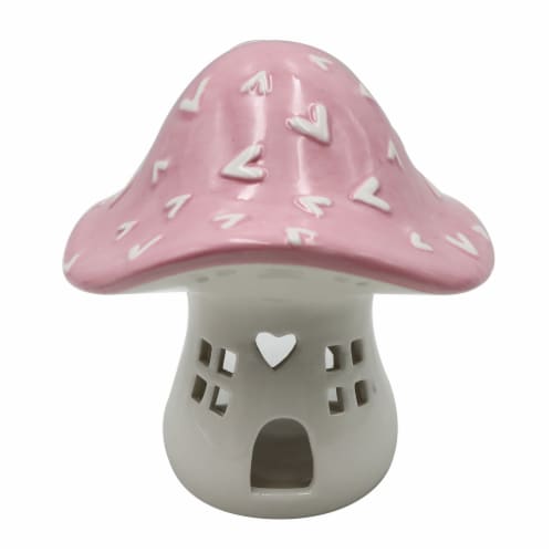 Holiday Home Ceramic Mushroom House - Pink/White Perspective: front