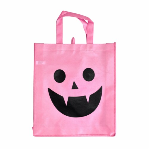 Holiday Home Pink Jack O Lantern Face Halloween Trick or Treat Bag Perspective: front