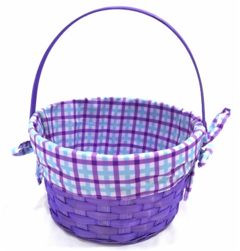 HH 8.5in Lined Bamboo Basket - Purple Perspective: front