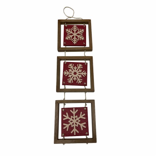 Holiday Home Triple Snowflake Wall Sign - Red Perspective: front