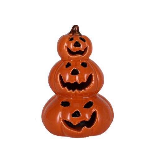Holiday Home 6" Orange LED Halloween Stacked Pumpkins Perspective: front