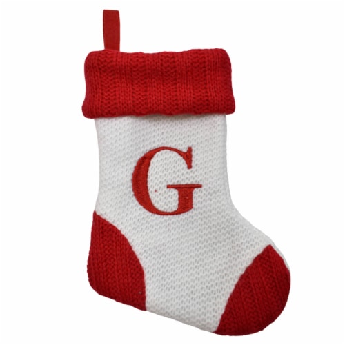 Holiday Home White with Red Toe & Heel Monogram Mini Stocking Letter G Perspective: front