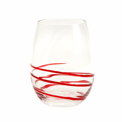 Holiday Home Red Swirl Stemless Wine Glass Perspective: front
