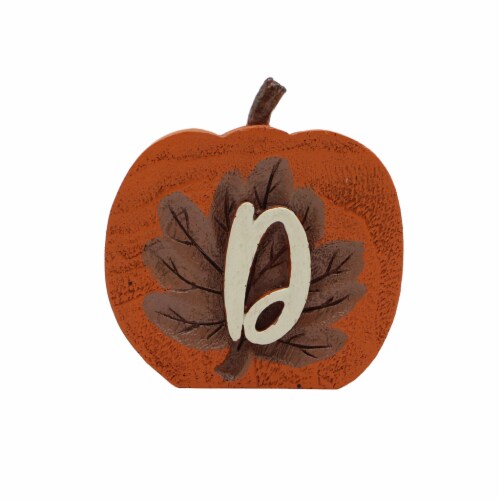 Holiday Home Monogram D Wooden Pumpkin Thanksgiving Fall Décor Perspective: front