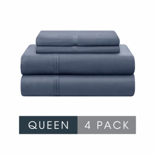 Modavari 500 Thread Count Egyptian Cotton Queen Sheet Set - Blue Perspective: front