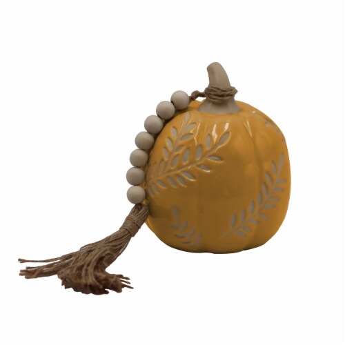 HD Designs Ceramic Leaf Pumpkin - Yellow Perspective: front