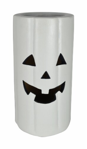 Holiday Home White Slim Pumpkin Cylinder Halloween Décor Perspective: front