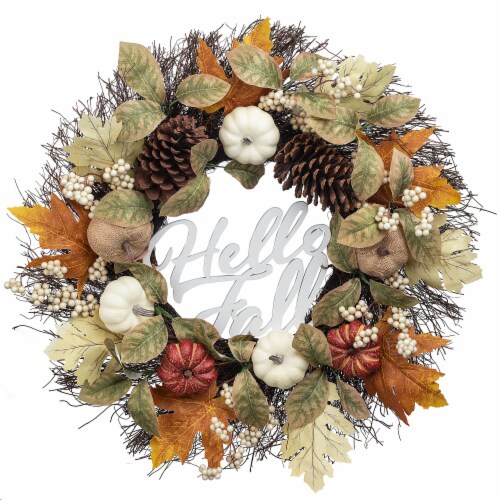 Holiday Home 22" Hello Fall Harvest Wreath Fall Decor Perspective: front