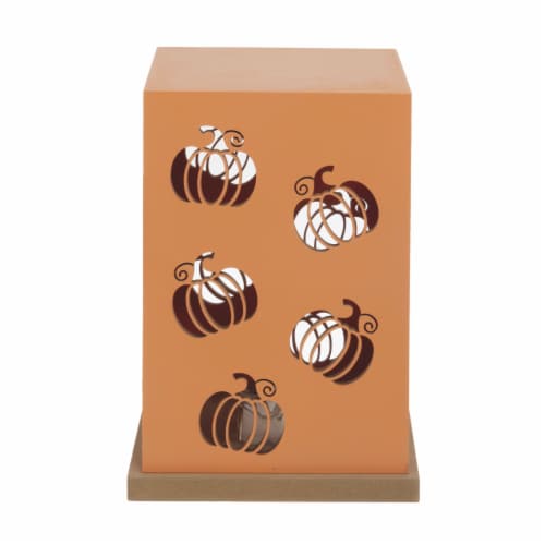 Holiday Home Wooden Cutout Lantern - Pumpkin Orange Perspective: front