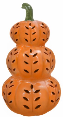 Holiday Home 20" Triple Stacked Orange Pumpkin Halloween Décor Perspective: front