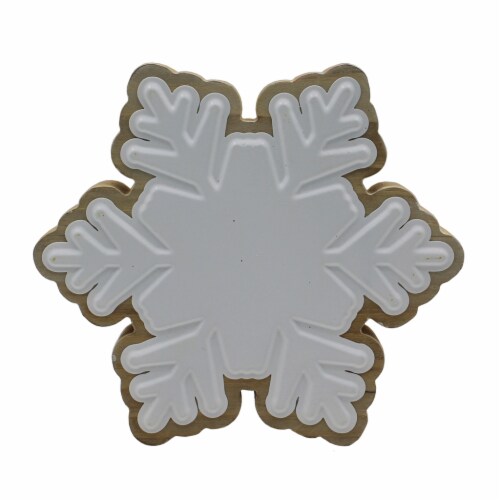 Holiday Home White Enamel Snowflake Table Decor Perspective: front