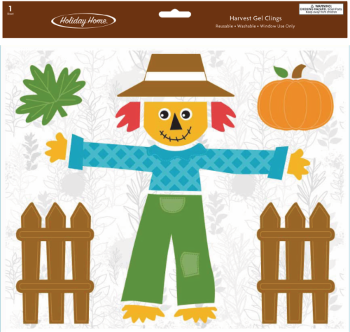 Holiday Home Harvest Scarecrow Thanksgiving Fall Gel Clings Perspective: front