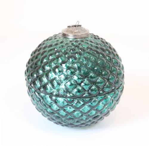 Holiday Home Pine Cone Glass Ornament Candle - Green Perspective: front