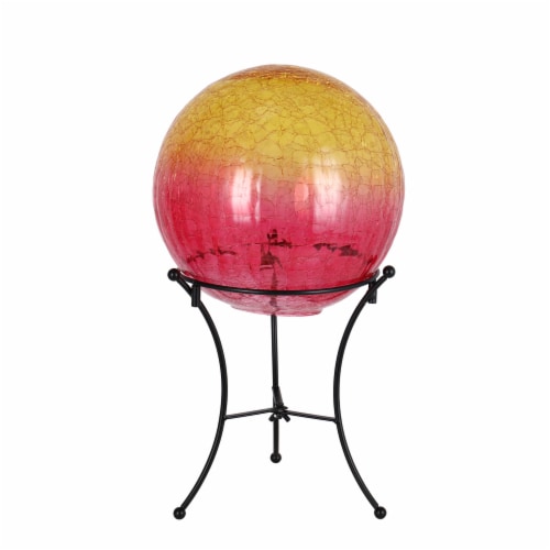 HD Designs Outdoors Glass Gazing Ball with Stand - Yellow/Red Perspective: front
