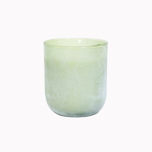 Holiday Home Green Glass Candle Perspective: front