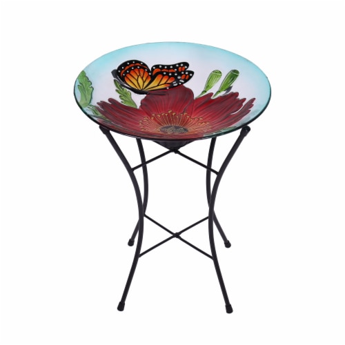 HD Designs Outdoor Glass Butterfly Bird Bath Perspective: front