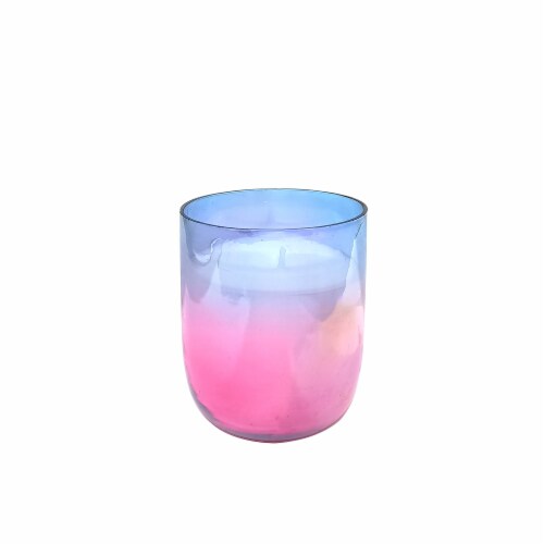 HD 6oz Iridescent Short Cylinder Glass Candle Blue Perspective: front