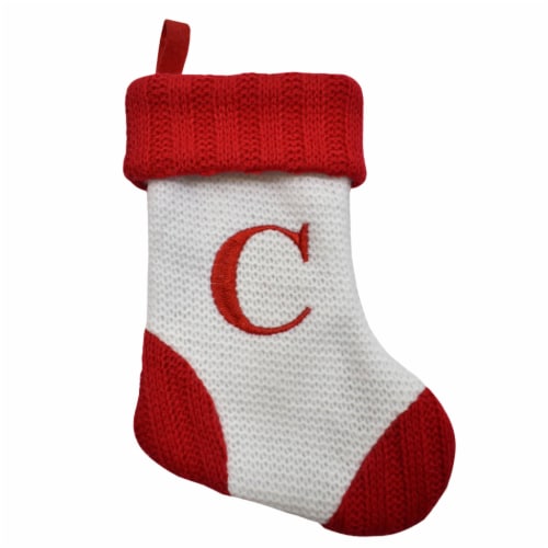 Holiday Home White with Red Toe & Heel Monogram Mini Stocking Letter C Perspective: front