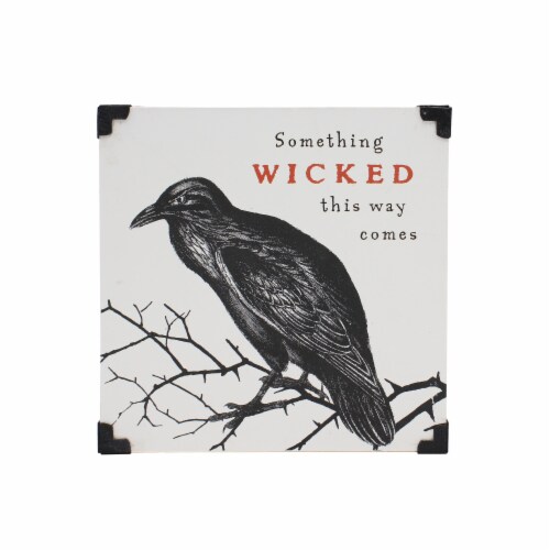Holiday Home Table Sign Raven Something Wicked - White Perspective: front