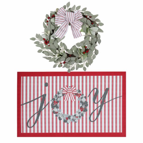 Holiday Home 20" Holiday Wreath and Joy Doormat Perspective: front
