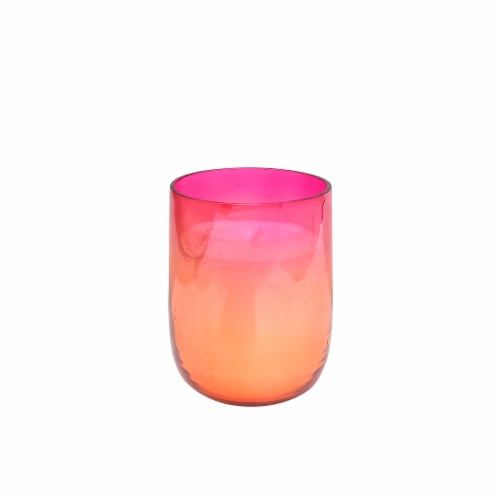 HD 6oz Iridescent Short Cylinder Glass Candle Pink Perspective: front