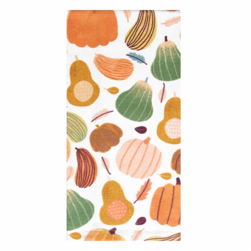 Holiday Home Gourds Print Thanksgiving Fall Harvest Dual Kitchen Towel Perspective: front