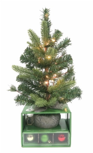Holiday Home Mini Christmas Christmas Tree with Ornaments and Lights - Red / Green / Gold Perspective: front
