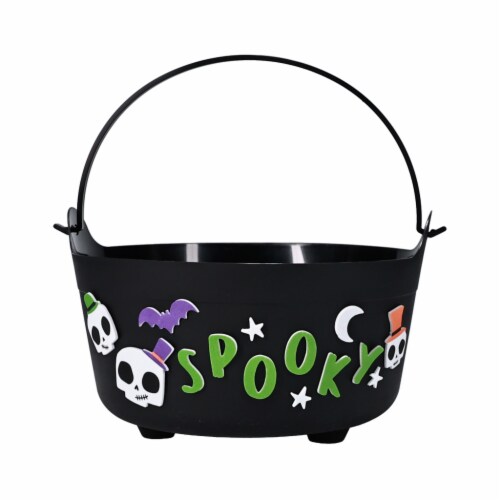 Holiday Home Spooky Skeleton Sticker Black Cauldron Halloween Trick or Treat Bucket Perspective: front