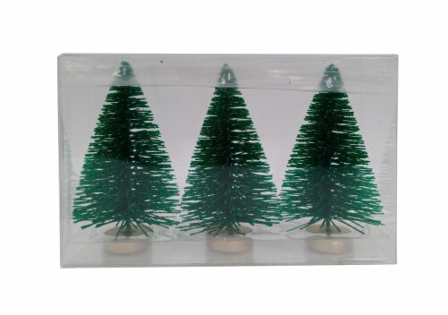 Holiday Home 4" Bottle Brush Christmas Trees - Green Perspective: front