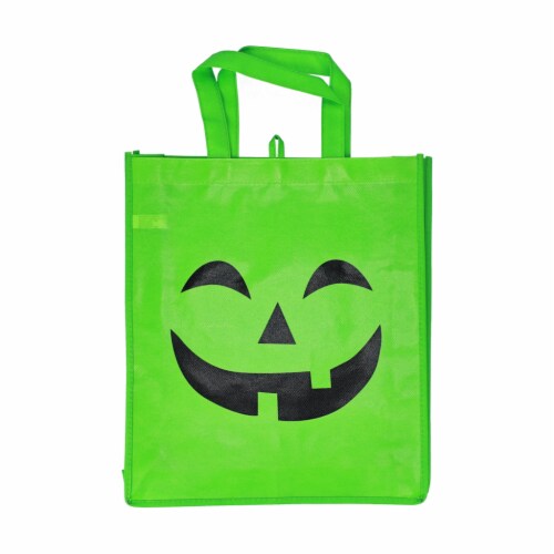 Hoidy Home Green Jack O Lantern Halloween Trick or Treat Bag Perspective: front