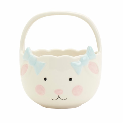 Holiday Home Ceramic Handled Lamb Candy Basket Perspective: front
