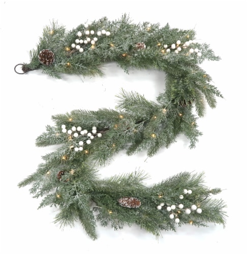 Holiday Home LED Frosted Glitter White Berries Garland Perspective: front