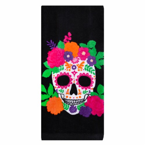 Holiday Home Floral Crown Skull Fiber Reactive Kitchen Towel Perspective: front