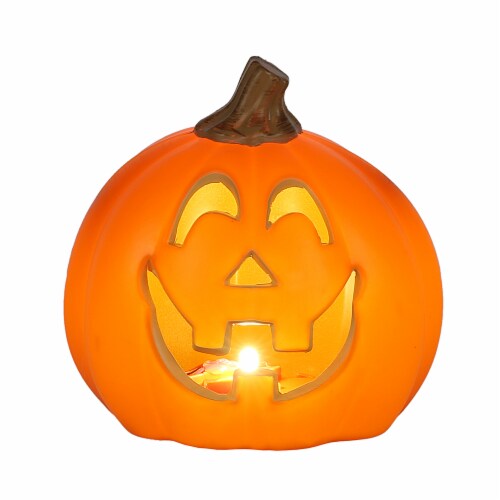 Holiday Home 5.25" Orange Excited Pumpkin Light Up Halloween Décor Perspective: front