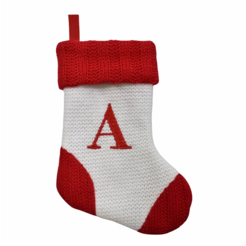 Holiday Home White with Red Toe & Heel Monogram Mini Stocking Letter A Perspective: front