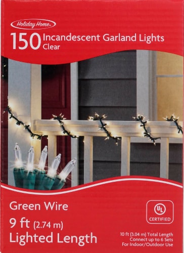 Holiday Home® Green Wire Garland Christmas Lights - Clear Perspective: front