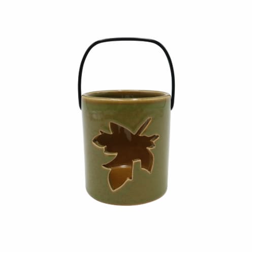 Holiday Home Ceramic Leaf Cutout Lantern Perspective: front
