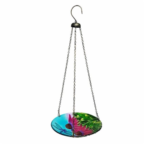 HD Designs Outdoors Handpainted Dragonfly Hanging Birdbath Perspective: front