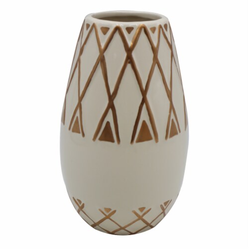 HD Designs Ceramic Vase - White/Gold Perspective: front